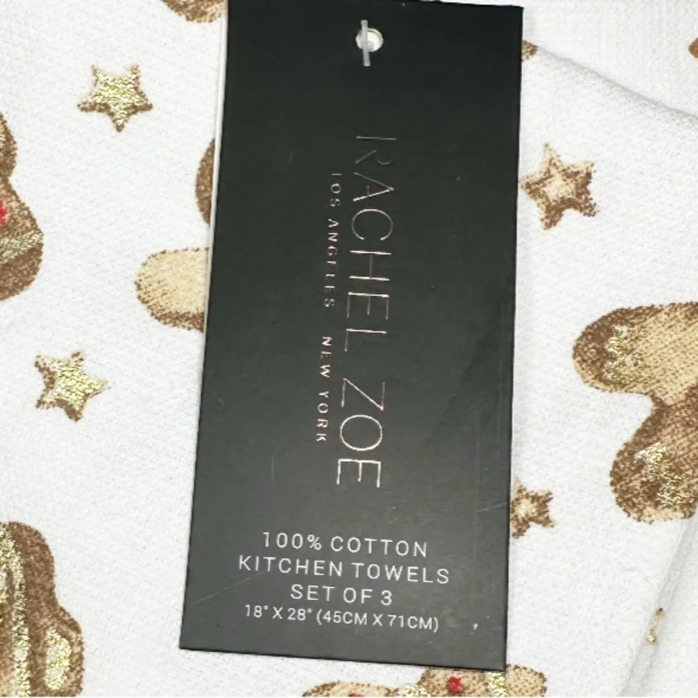 NEW Rachel Zoe GINGERBREAD MAN & CHRISTMAS TREE Kitchen Towel Set/3